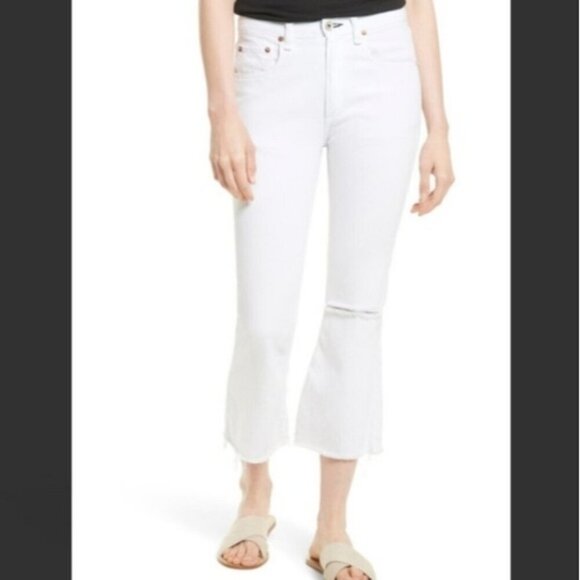 Rag & Bone Marilyn Crop Flare Jeans White Frayed Hem High Waisted Rise Size 29 - Picture 3 of 12